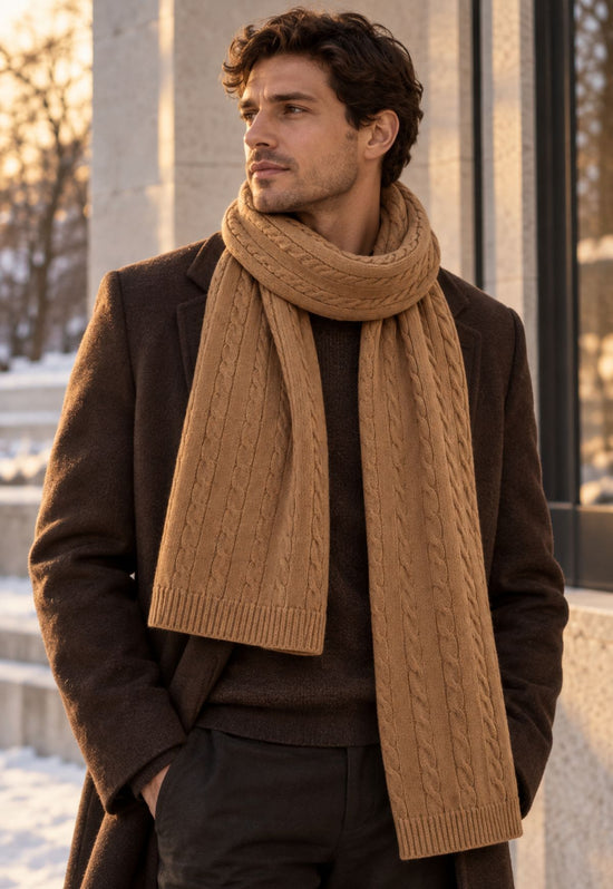 Strickschal aus Merinowolle & Kaschmir Camel