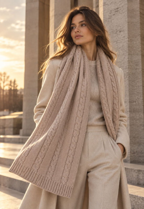Strickschal aus Merinowolle & Kaschmir Beige