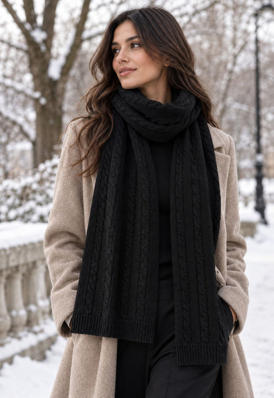 Strickschal aus Merinowolle & Kaschmir Schwarz