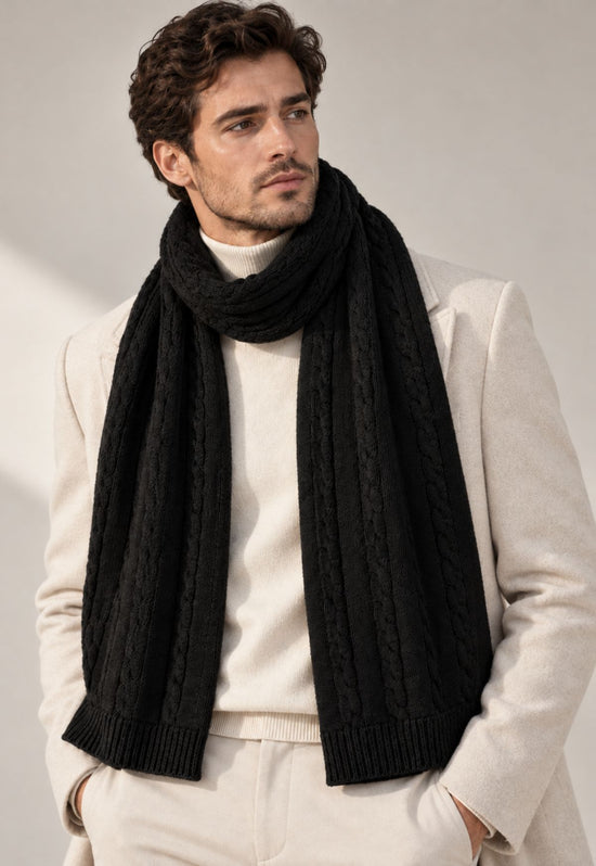 Strickschal aus Merinowolle & Kaschmir Schwarz