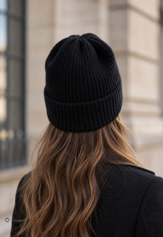 Strickmütze Puro Schwarz aus Merinowolle und Kaschmir – Unisex One Size