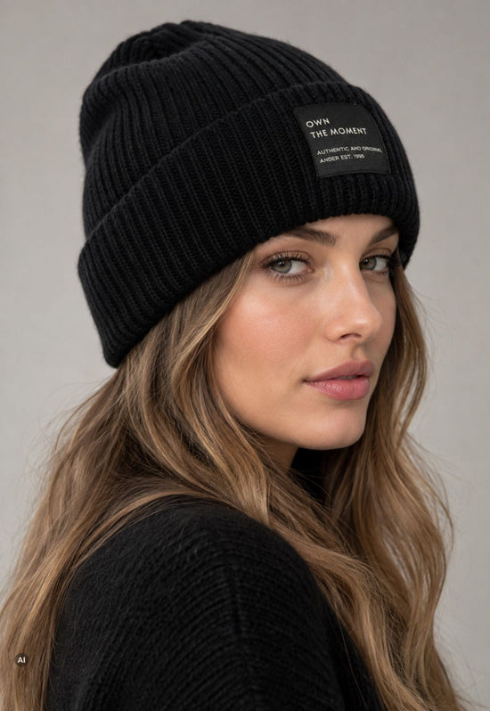 Strickmütze Puro Schwarz aus Merinowolle und Kaschmir – Unisex One Size