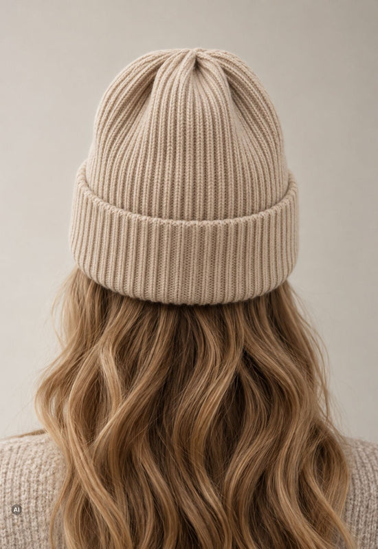 Strickmütze Puro Beige  aus Merinowolle und Kaschmir – Unisex One Size