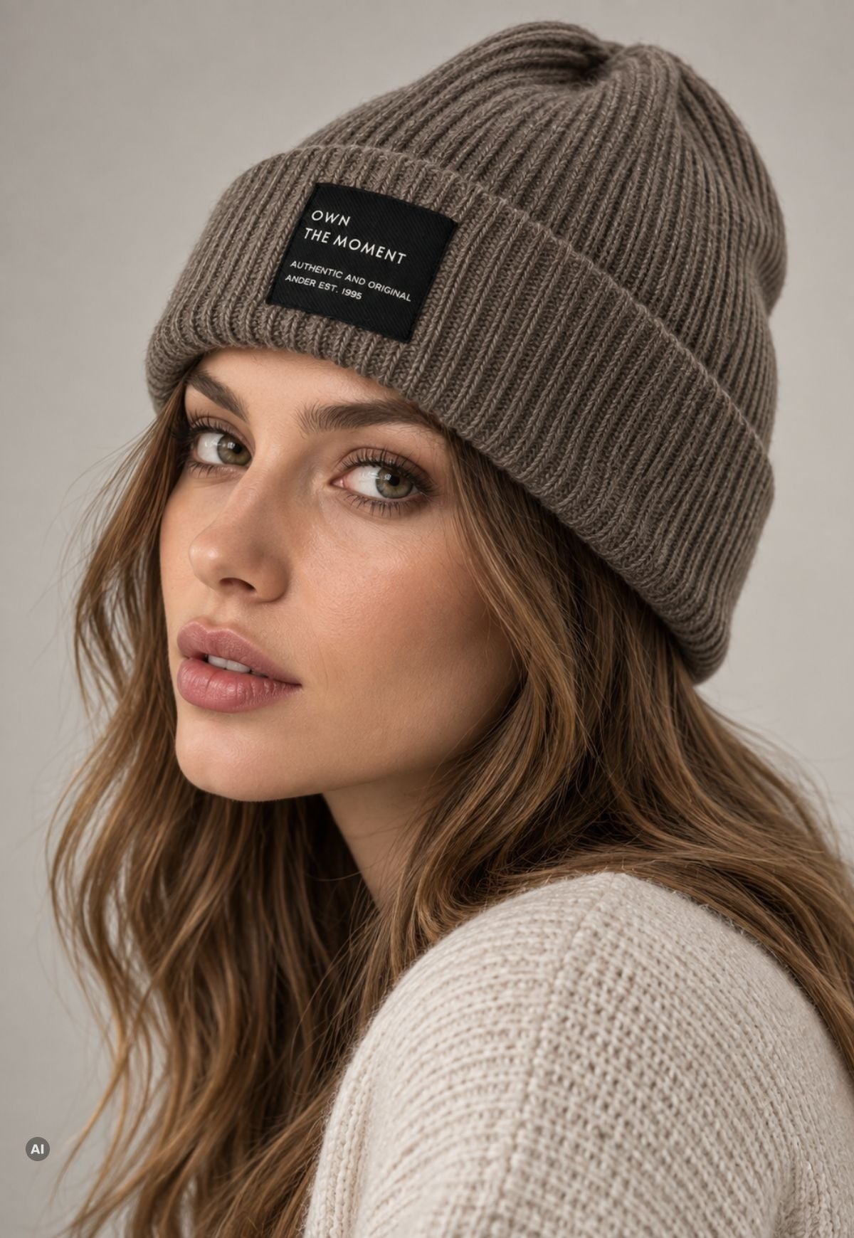 Strickmütze Puro Taupe aus Merinowolle und Kaschmir – Unisex One Size
