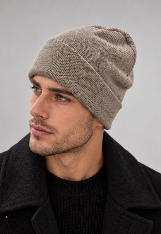 Strickmütze Naomi Beige aus 100 % Merinowolle – Unisex One Size