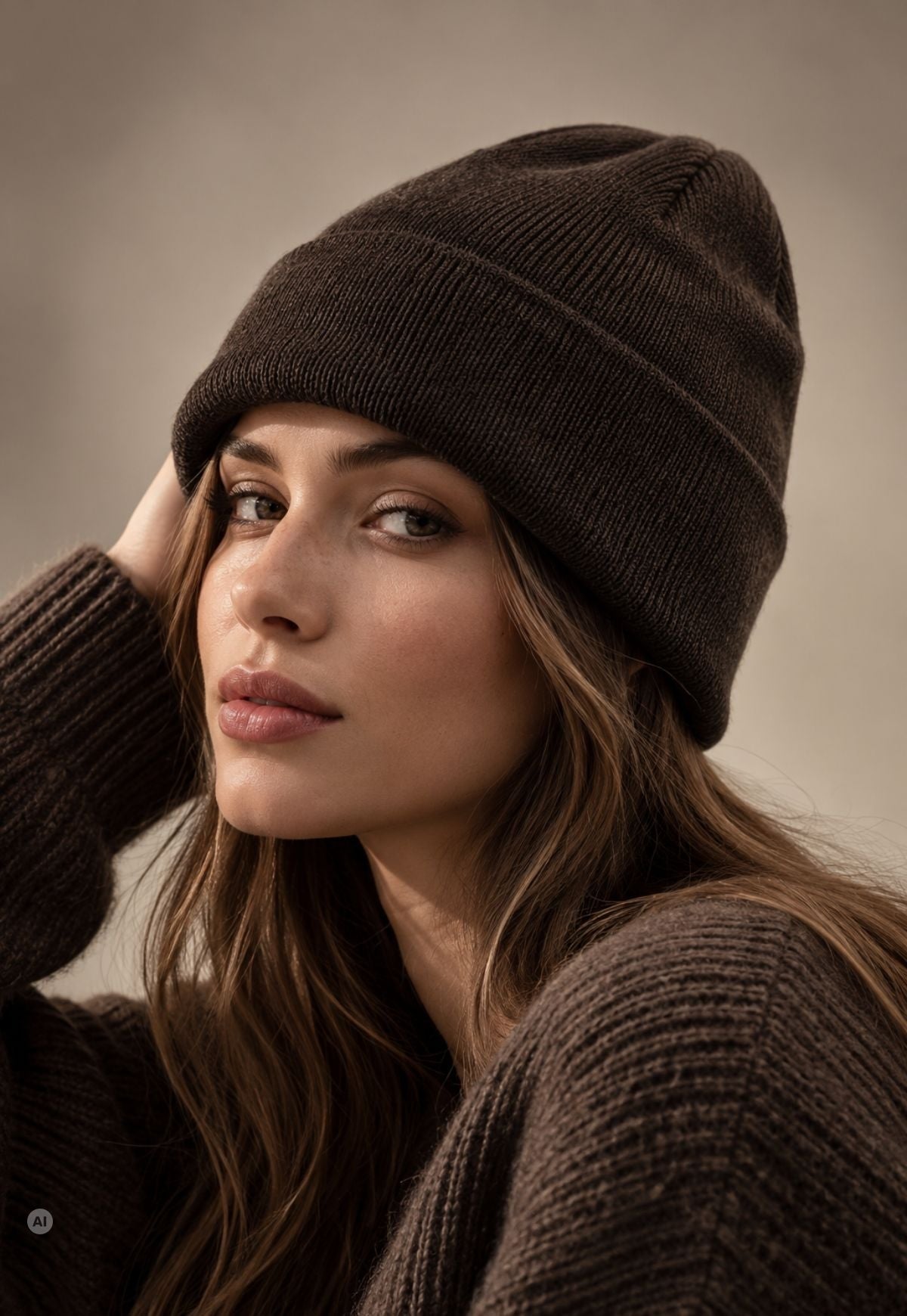 Strickmütze Naomi Braun aus 100 % Merinowolle – Unisex One Size