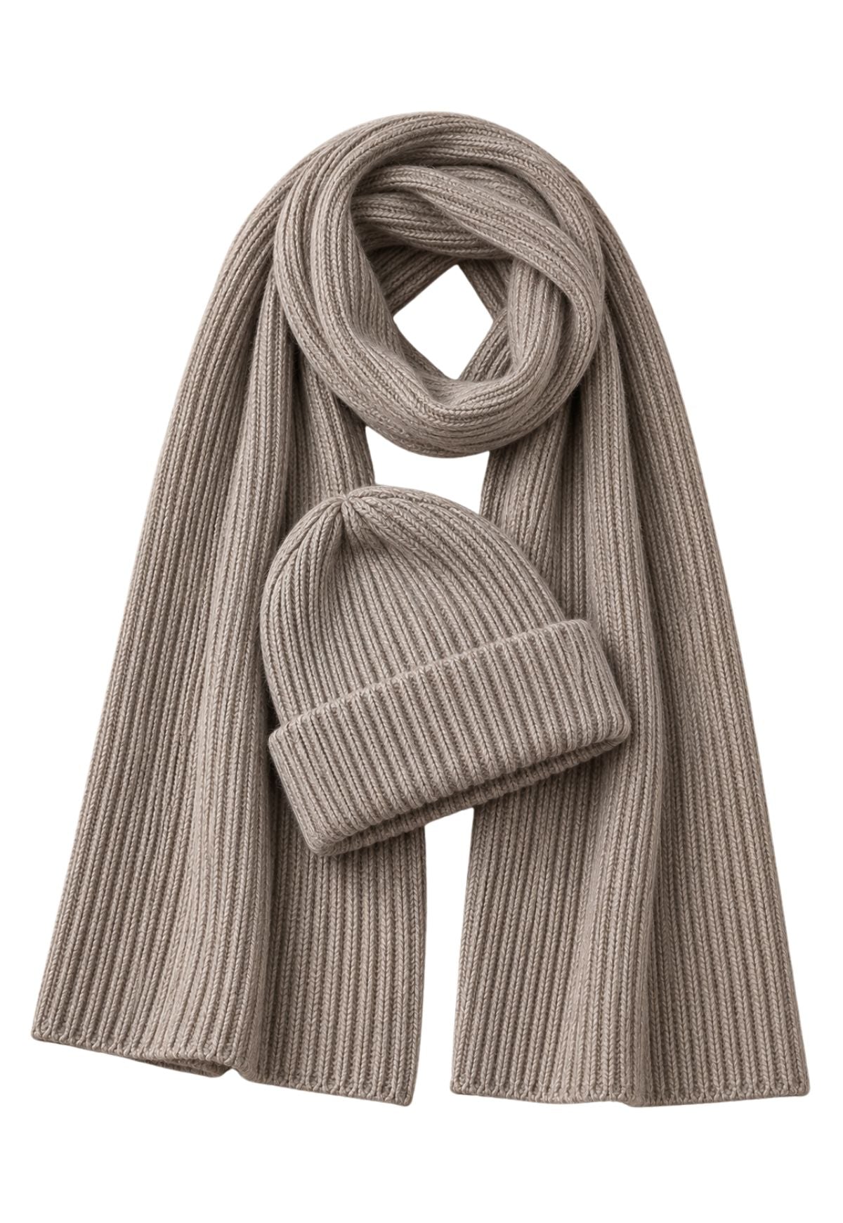 Damen-Strickset Daily – Mütze & Schal aus 100 % Merinowolle Camel