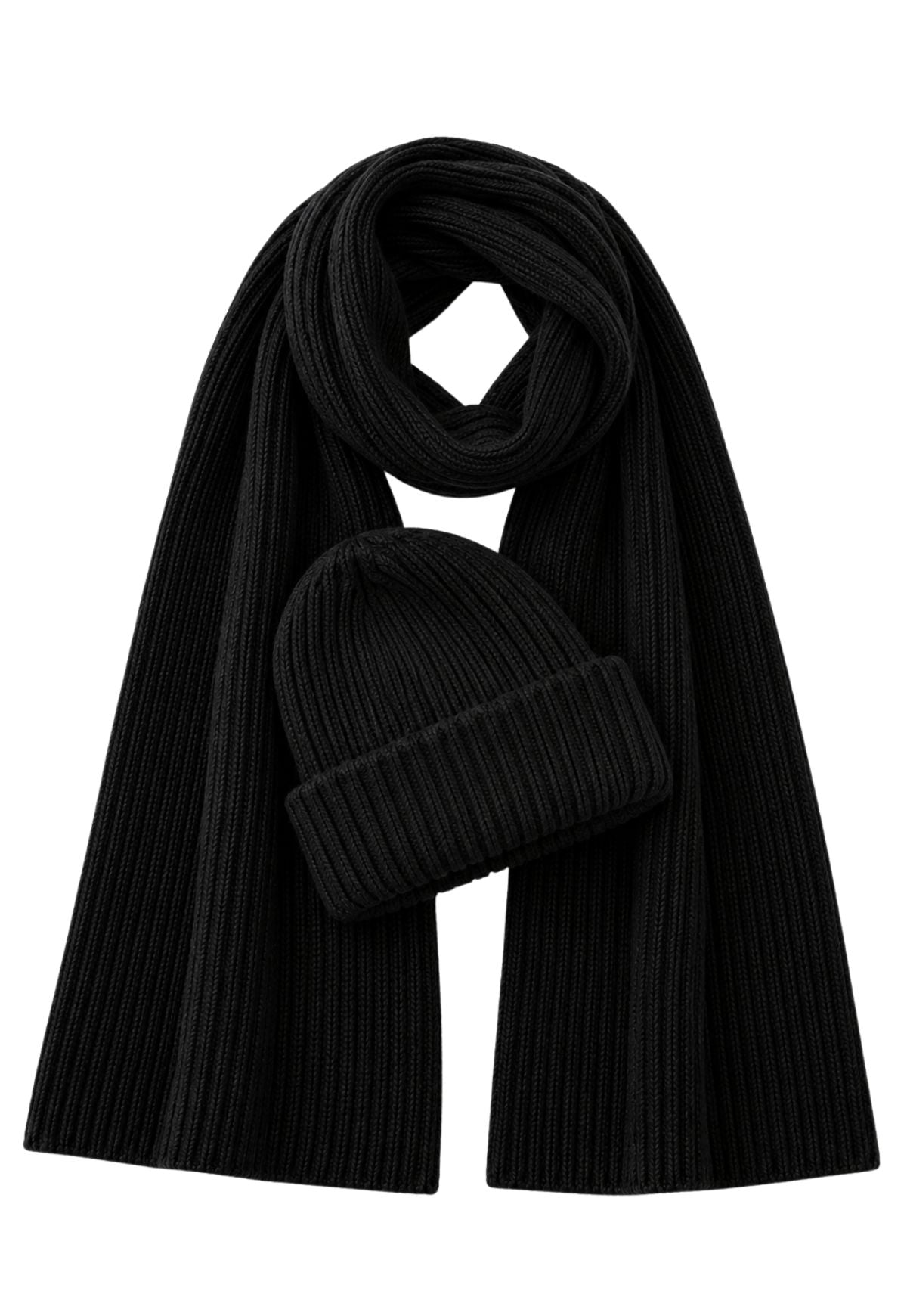 Damen-Strickset Daily – Mütze & Schal aus 100 % Merinowolle Schwarz