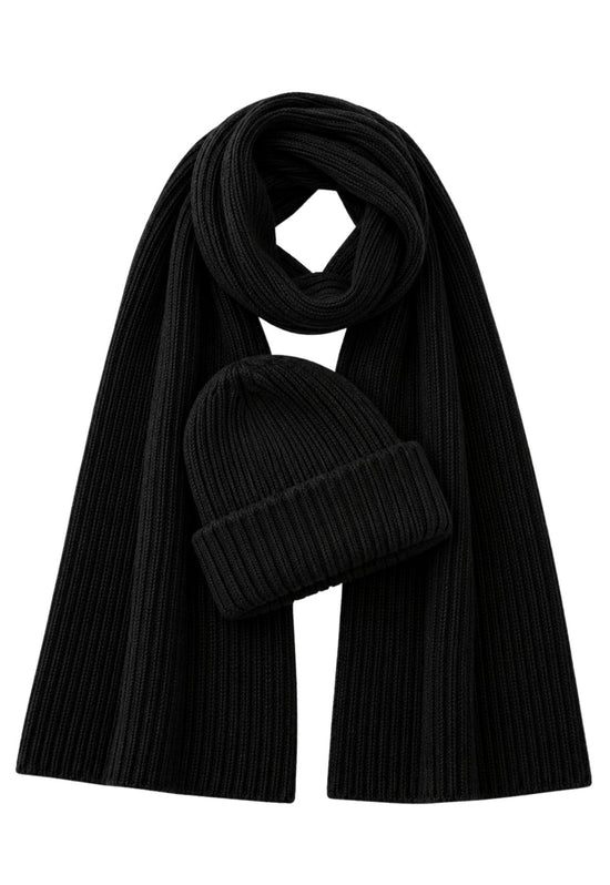 Damen-Strickset Daily – Mütze & Schal aus 100 % Merinowolle Schwarz