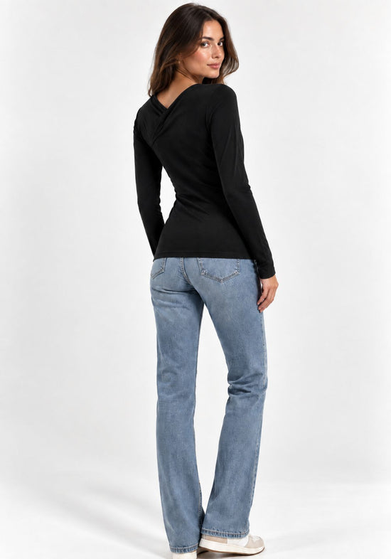 Damen-Langarmshirt aus Lyocell und Merinowolle Schwarz