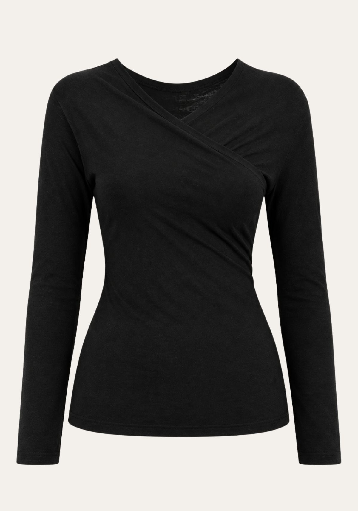 Damen-Langarmshirt aus Lyocell und Merinowolle Schwarz
