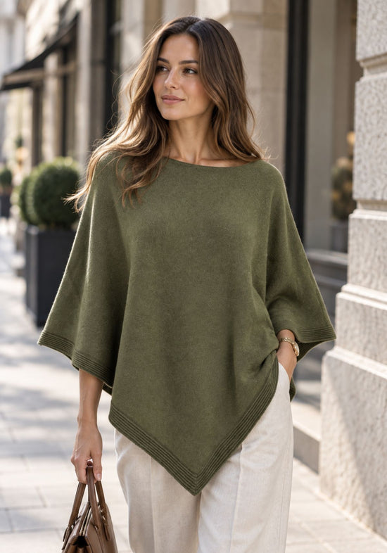 Damen-Kaschmirponcho aus 100 % Cashmere Olive