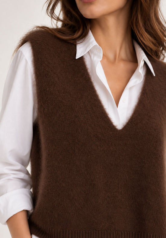 Damen-Strickweste aus Wolle und Kaschmir Braun