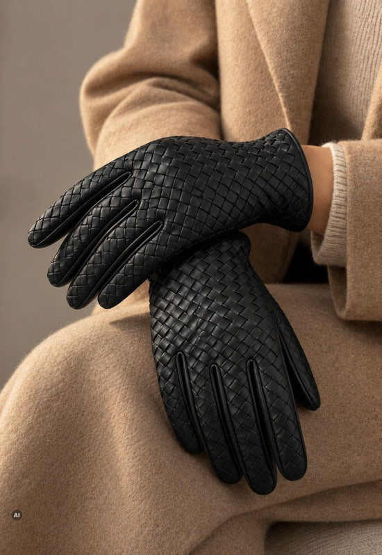 Damen-Lederhandschuhe mit Flechtstruktur und 100 % Kaschmirfutter Anthrazit M03