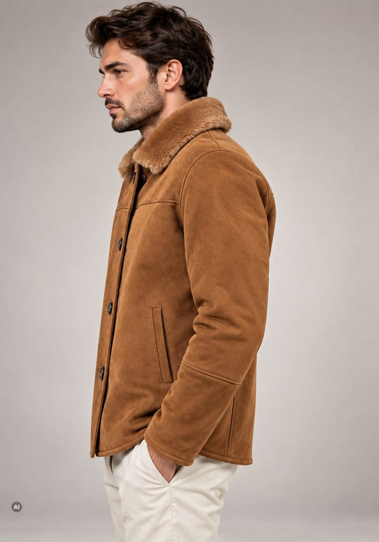 Herren-Lammfelljacke aus Shearling mit samtiger Lederoberfläche