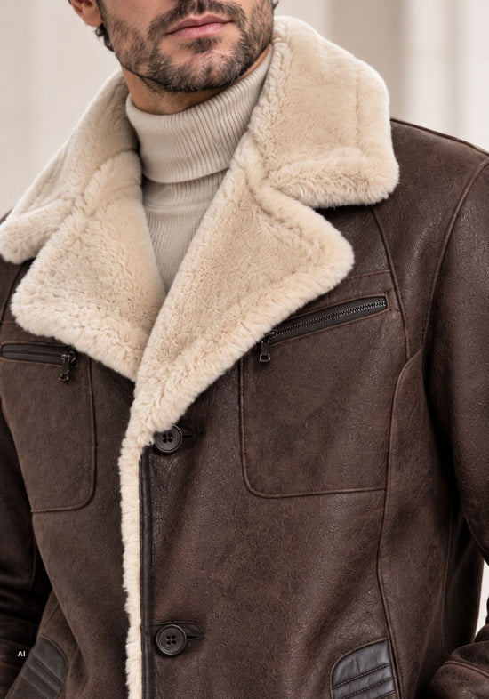 Herren-Lammfelljacke Braun im klassischen Field-Jacket-Stil