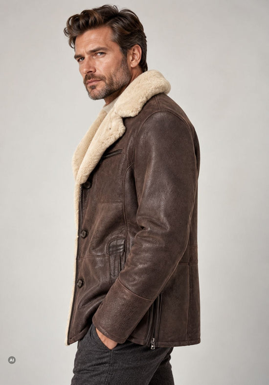 Herren-Lammfelljacke Braun im klassischen Field-Jacket-Stil