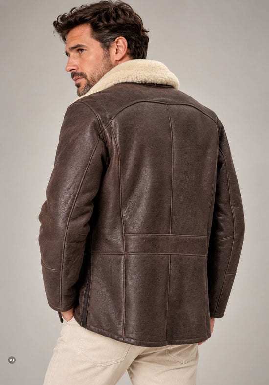 Herren-Lammfelljacke Braun im klassischen Field-Jacket-Stil