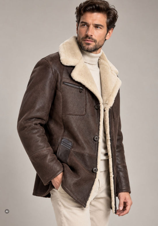 Herren-Lammfelljacke Braun im klassischen Field-Jacket-Stil