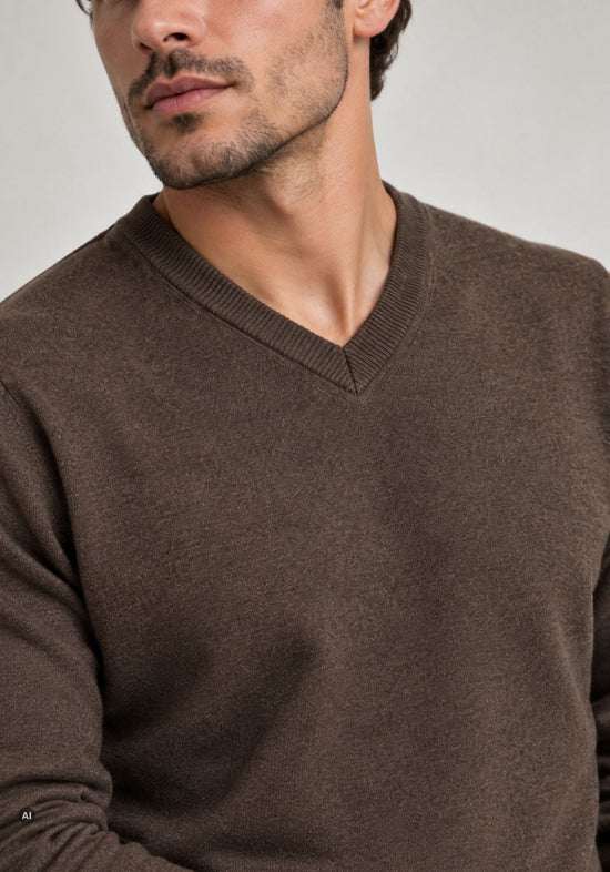 Herren-Feinstrickpullover aus Lammwolle Braun Modell YAKA