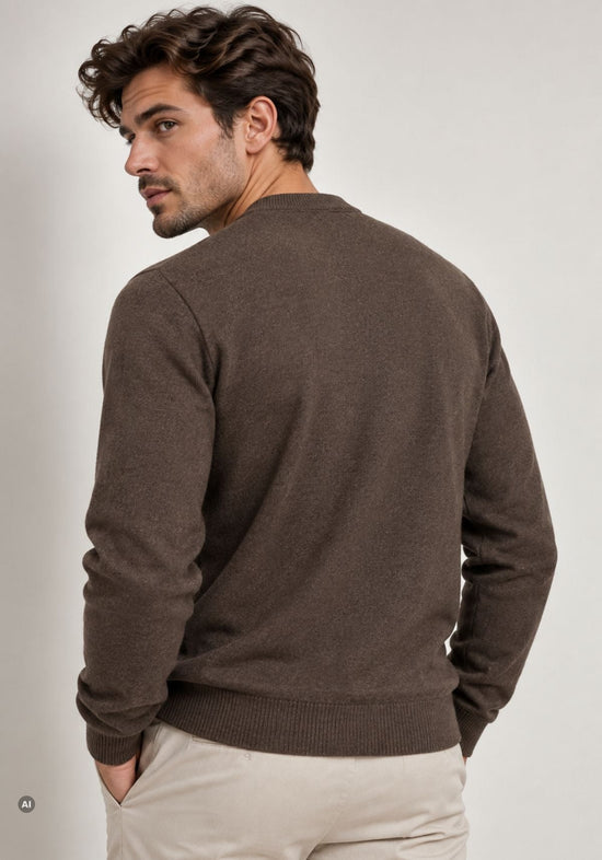 Herren-Feinstrickpullover aus Lammwolle Braun Modell YAKA