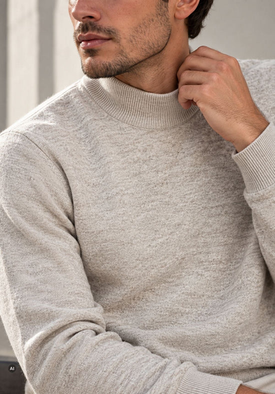 Herren-Lammwollpullover mit Stehkragen Beige Modell BALIKCI