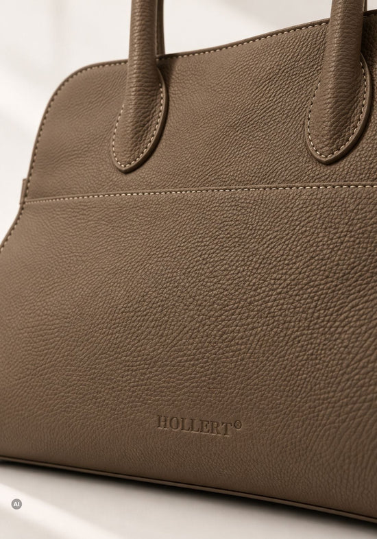 Damen-Schultertasche aus genarbtem Leder Taupe