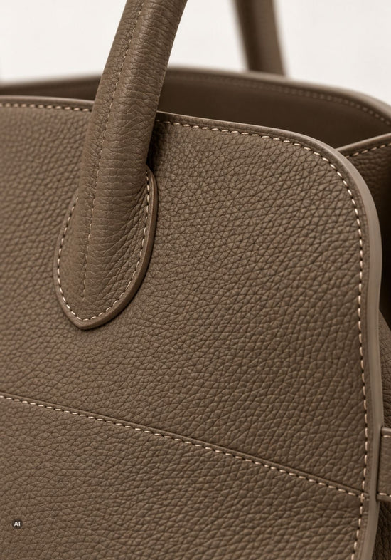 Damen-Schultertasche aus genarbtem Leder Taupe