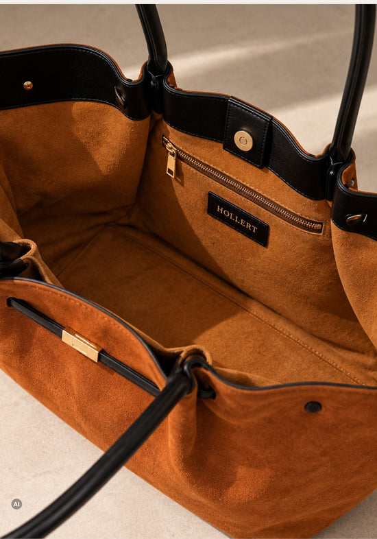 Damen-Shopper Suet aus Veloursleder Mustard