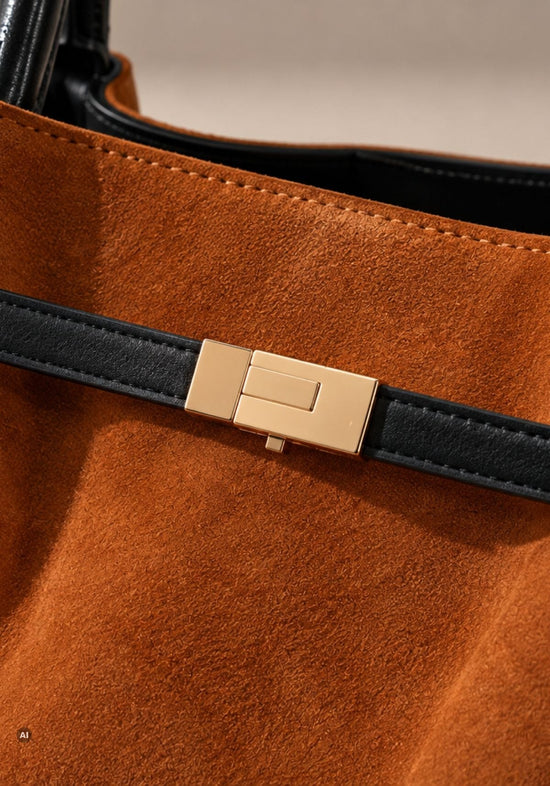 Damen-Shopper Suet aus Veloursleder Mustard