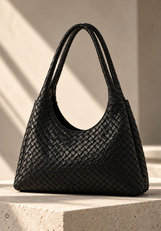 Damen-Schultertasche Nappa Totema aus geflochtenem Nappaleder Schwarz