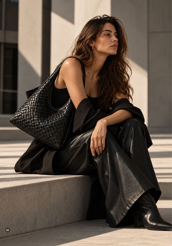 Damen-Schultertasche Nappa Totema aus geflochtenem Nappaleder Schwarz