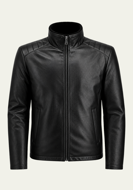 Lammfelljacke aus schwarzem Glattleder Victor