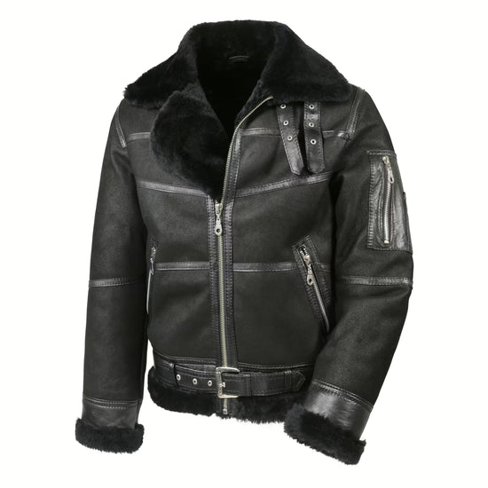 Herren Lammfelljacke B16 - Schwarz