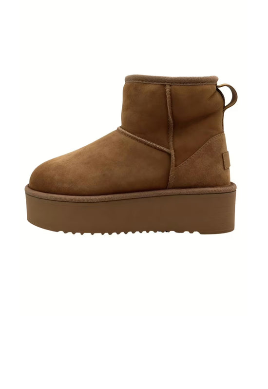 Arctic Luxe Platform Zimowe Botki Brązowe Futerko Jagnięce