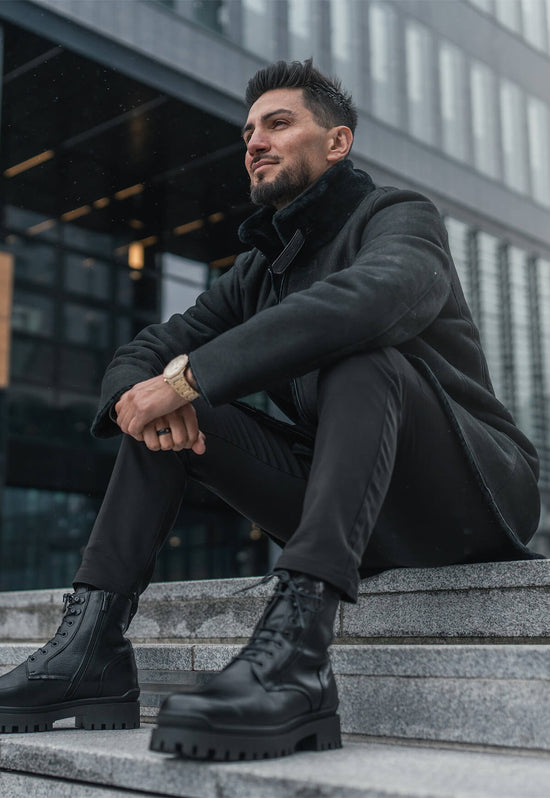 Męskie buty z owczej skóry Model 0692 czarne