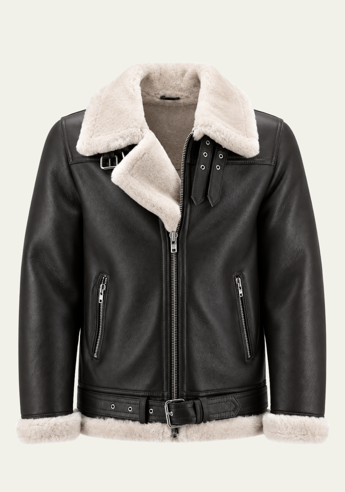 Premium Herren-Lammfelljacke JAMES Espresso / Weiß