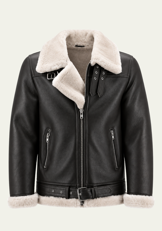 Premium Herren-Lammfelljacke JAMES Espresso / Weiß