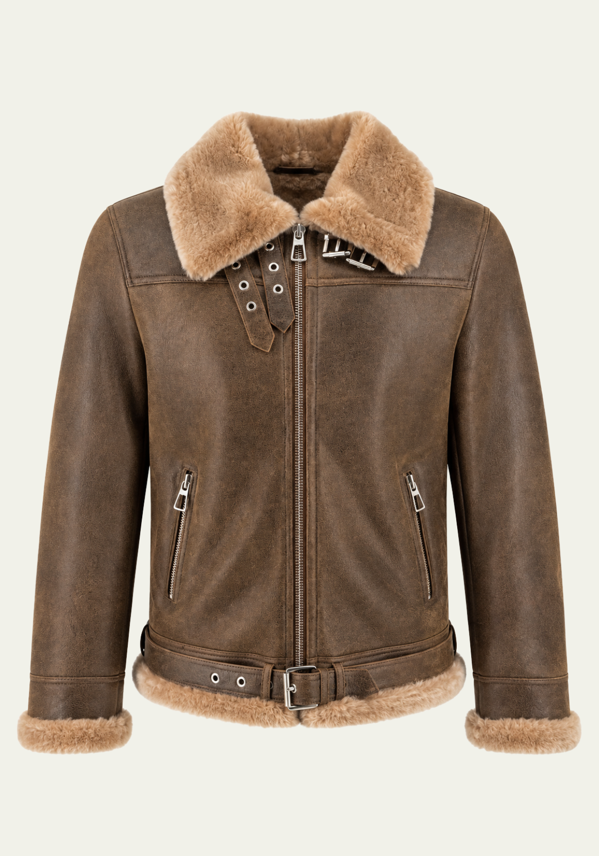 Lammfelljacke JAMES WALNUSS/CAPPUCCINO – Premium Herren Bomberjacke aus Merino Lammfell
