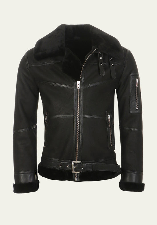 Herren Lammfelljacke B16 - Schwarz