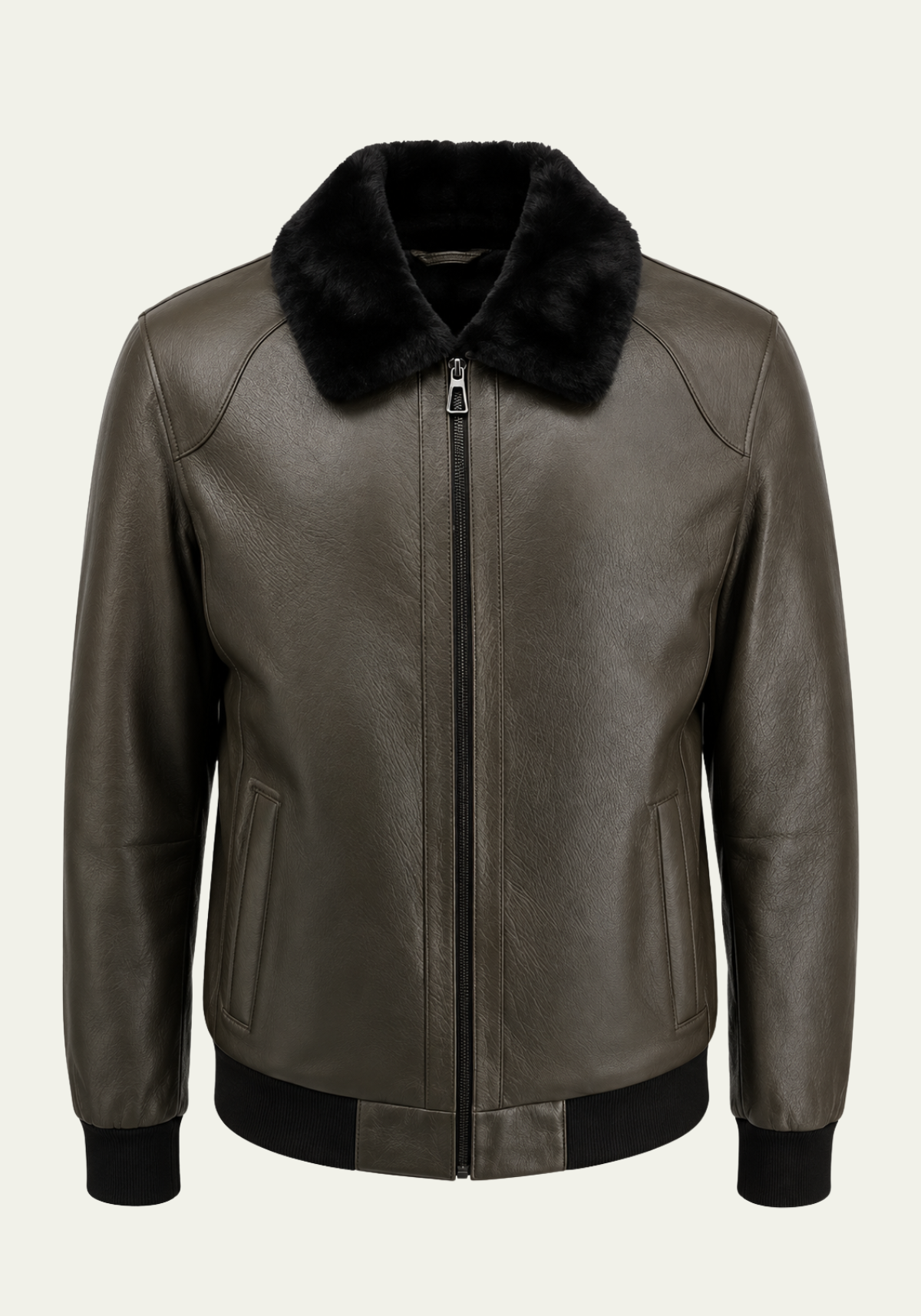 Premium Herren-Lammfelljacke HAKON in Khaki