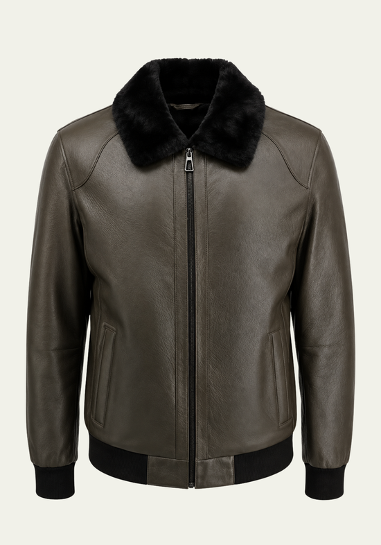 Premium Herren-Lammfelljacke HAKON in Khaki