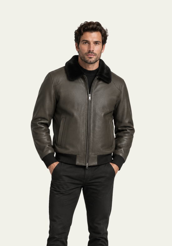 Premium Herren-Lammfelljacke HAKON in Khaki