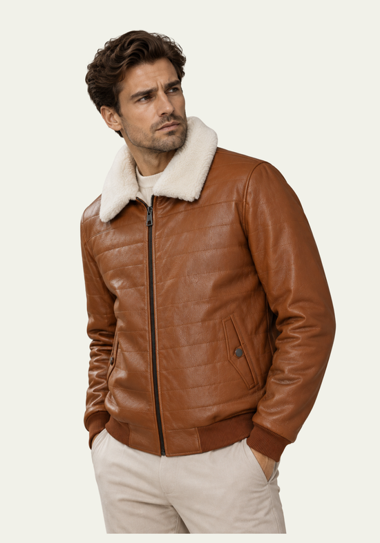 Premium Herren-Lammfelljacke THORSTEN in Cognac