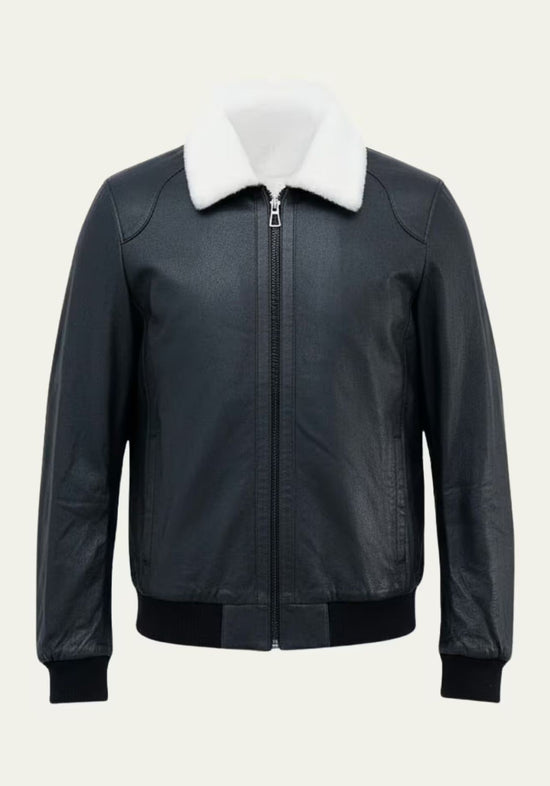 Luxus-Lammfelljacke Damian | Dunkelblau – Pilotenstil & Merino-Lammfell