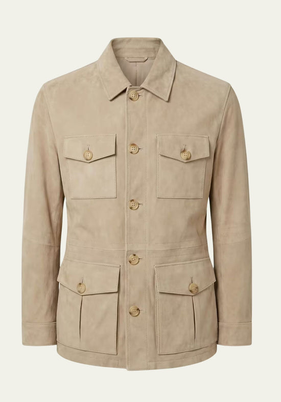 Lederjacke in Beige – Klassischer Safari-Stil