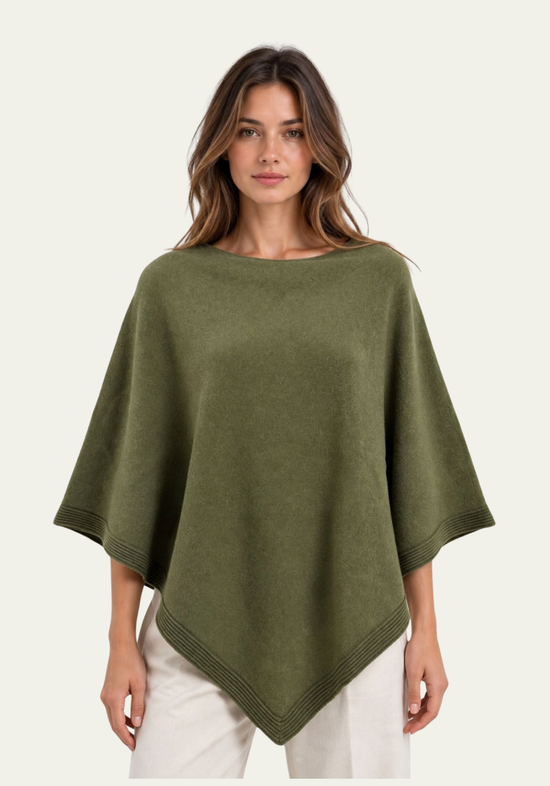 Damen-Kaschmirponcho aus 100 % Cashmere Olive