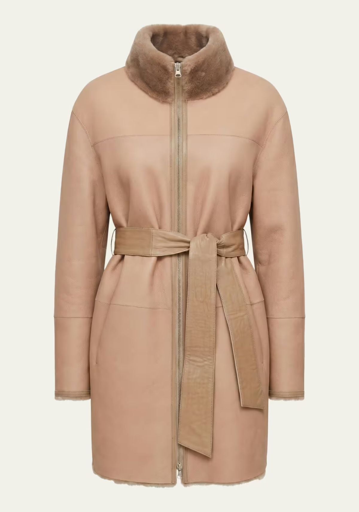 Elegante Wende-Lammfellmantel aus Shearling Beige – Modell 3002