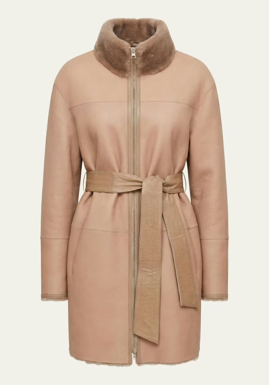Elegante Wende-Lammfellmantel aus Shearling Beige – Modell 3002