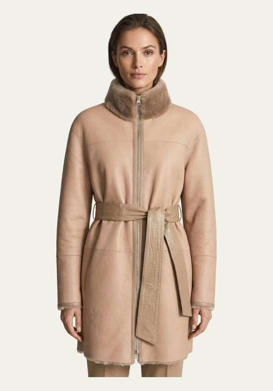 Elegante Wende-Lammfellmantel aus Shearling Beige – Modell 3002